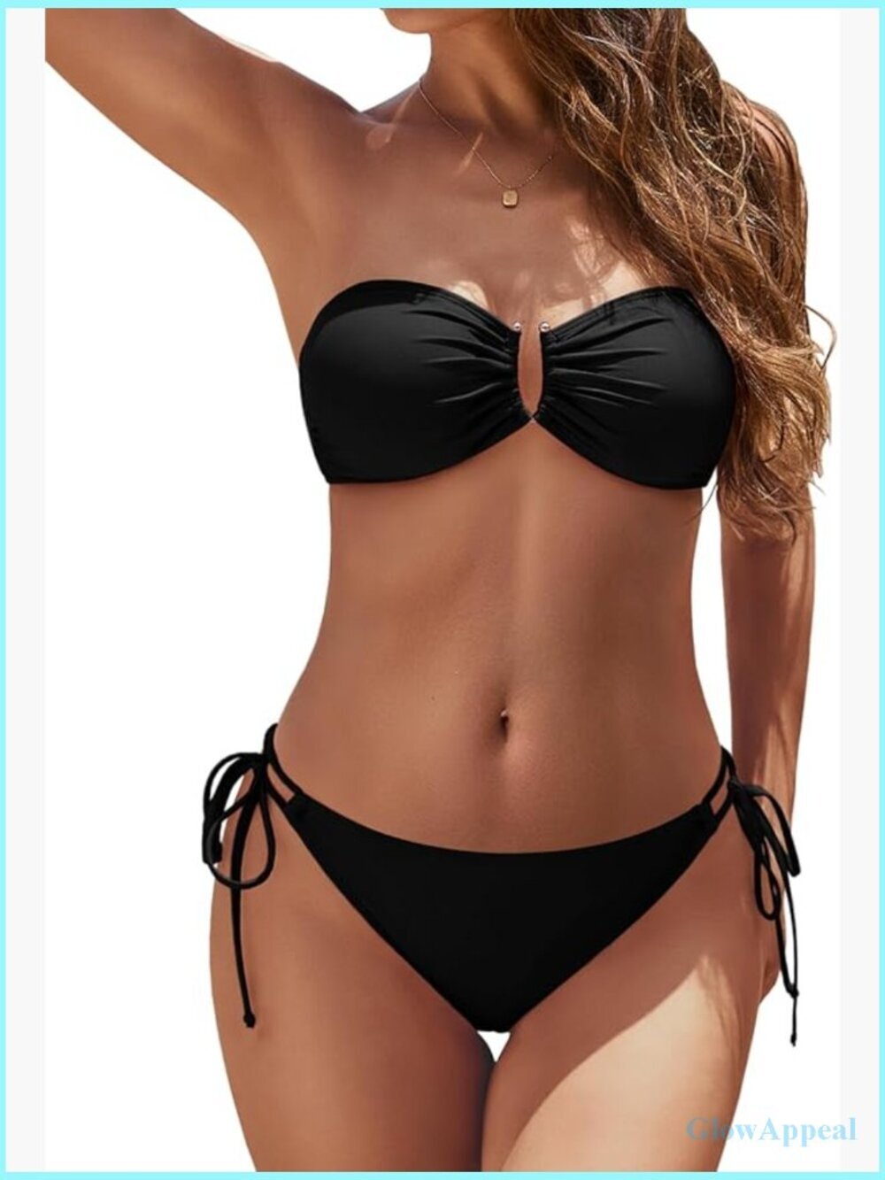 2 Piece Strapless Bandeau Bikini Set U-Wire Cheeky Bathing Suit Lace Up Swimwear